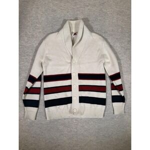 Vintage Lord Jeff Sweater Mens XL Cream Bold Stripe Shawl Collar Cardigan 60s